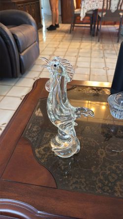 Vintage Clear Art Glass Rooster Figurine – Heavy Crystal-Style Sculpture