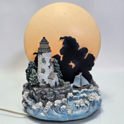 Vintage Lighthouse Silhouette Blow Mold Moon Resin Table TV Lamp Works 8" Tall