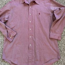 Ralph Lauren Button-Down Shirt Men’s Pink Long Sleeve Classic Fit Cotton Size L