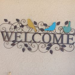 Welcome Sign Metal And Wood Birds 