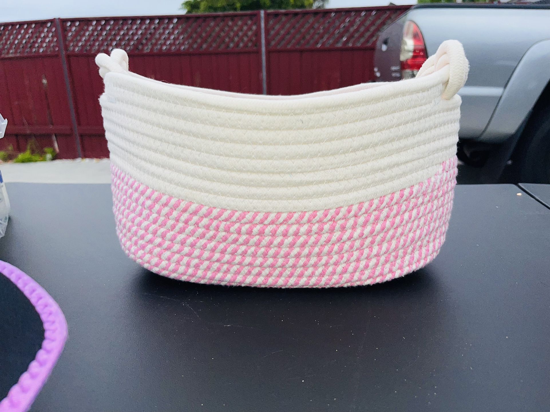 Pink & White Yarn Basket