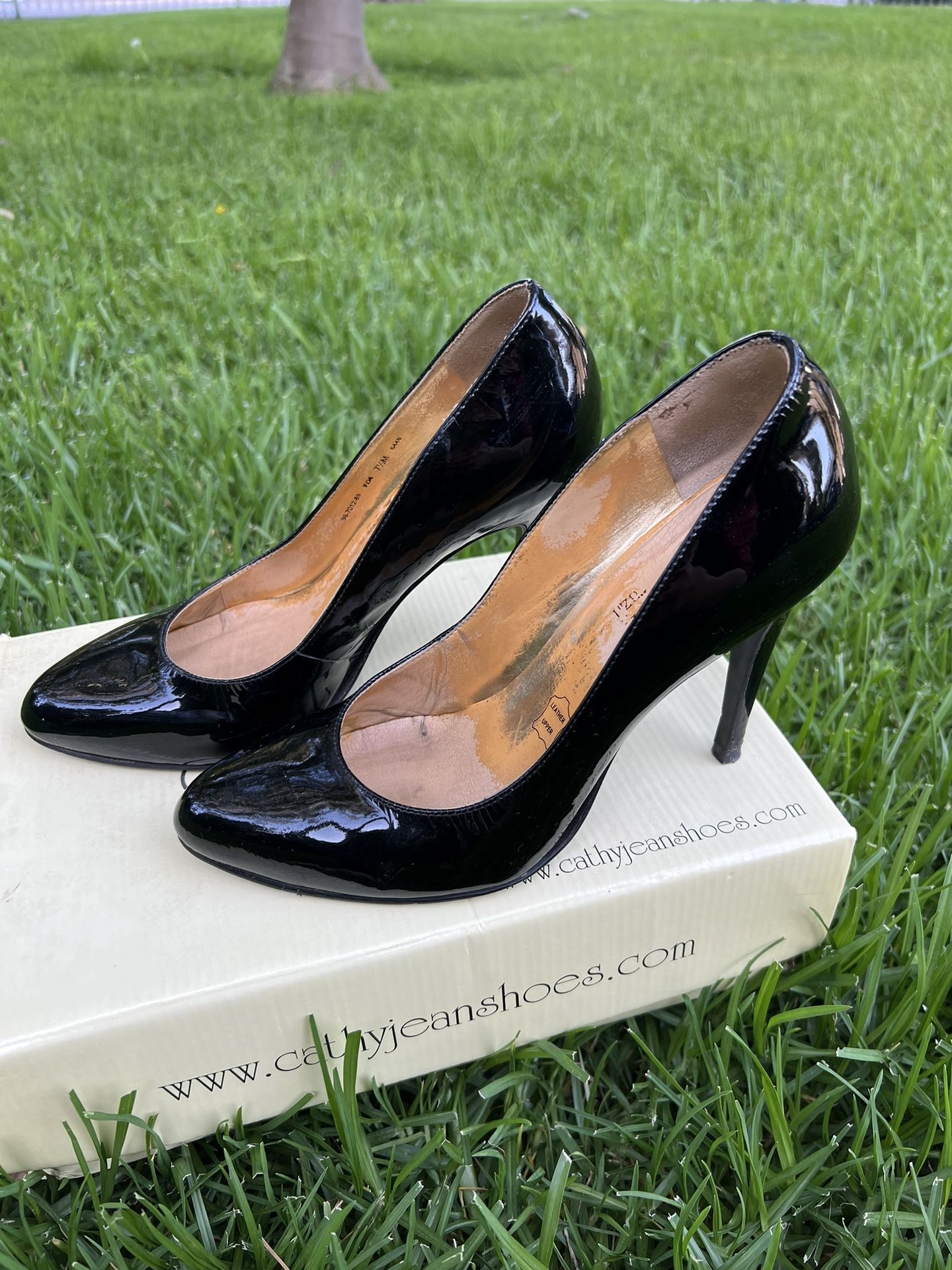 Cathy Jean Black Patent Leather Heels