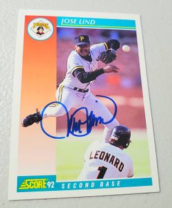 Autographed, 1992 Score, Pittsburgh Pirates Baseball Card #265, Jose Lind,Pittsburgh Pirates