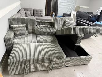 Gray Corduroy Sectional Sofa with Storage chaise 🔥🔥🔥