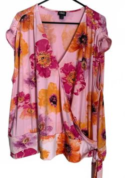 INC International Concepts Blouse Size 3X Sleeveless Tropical Floral Wrap Retro