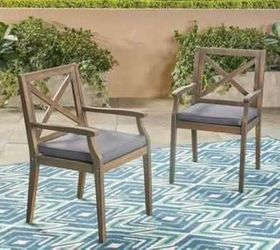 New Assembled Set of 2 Outdoor Acacia Wood Dining Chair Set of 2 Grey/Grey Cushion