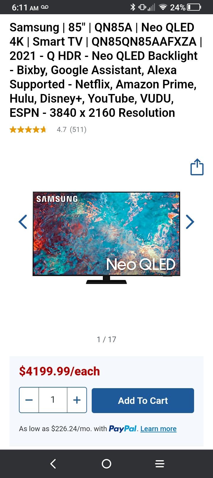 Samsung 85QN85a NEO QLED TV