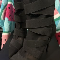 Fashion Nova Black Mesh Strappy Zip Up Boot Sz9