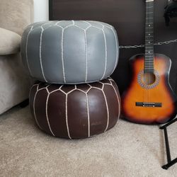 Moroccan Twin Leather Pouf