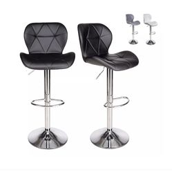 Adjustable Swivel Barstools, Faux Leather Bar Chairs,Upholstered Counter Height with High Backrest for Kitchen Island, Black