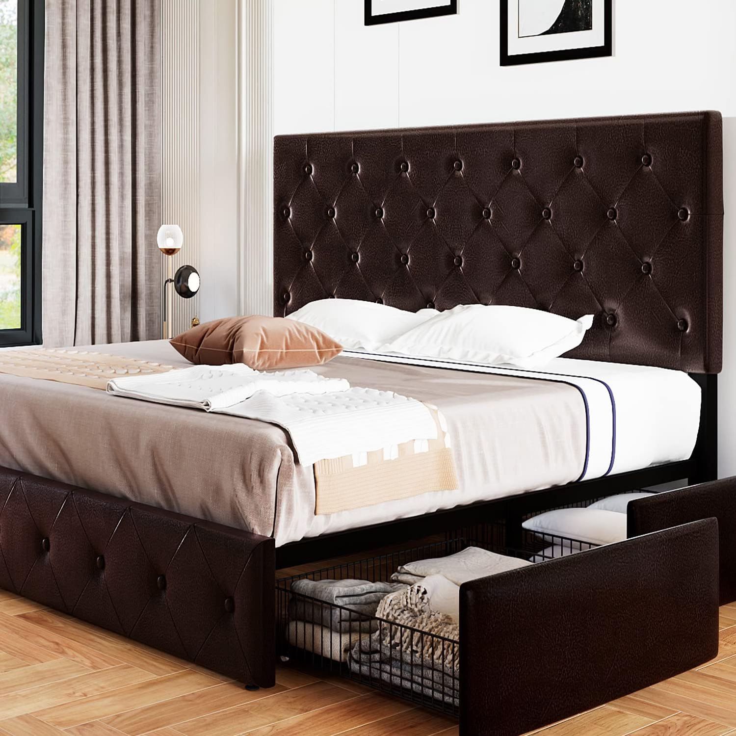 King Bed Frame With Storage Drawers