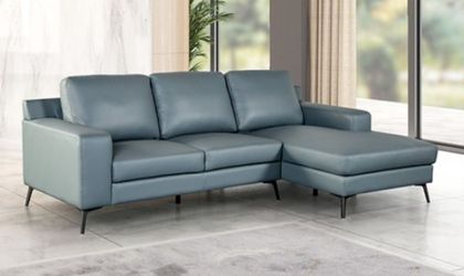 Brand New Blue Leather Modern Style Sectional Sofa