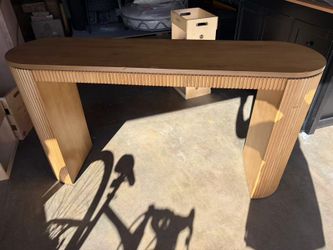 Fluted Wood Console Table with Oval Top