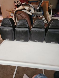 Used KLH HOME THEATRE AUDIO SYSTEM SWIVEL SPEAKERS & CENTER SPEAKER & SUB WOOFER