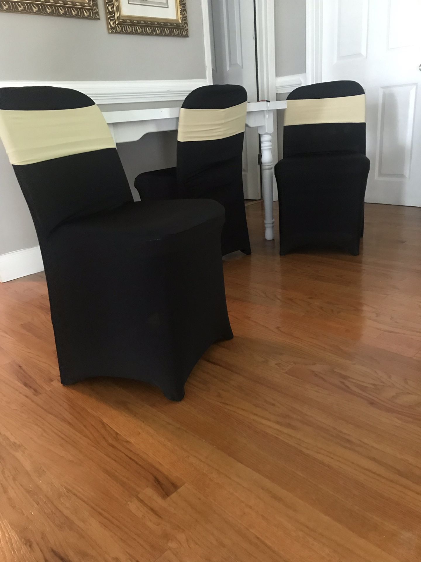 12 black chairs covers with beige
