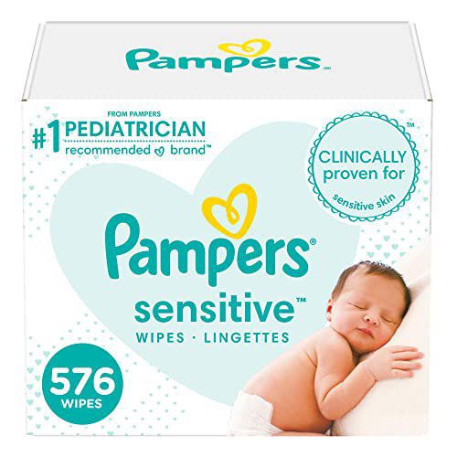 Baby Wipes, Pampers Sensitive Water Based Baby Diaper Wipes, Hypoallergenic Tub Not Included, 72 Count (Pack of 8) Total 576 Wipes, Packaging May Vary