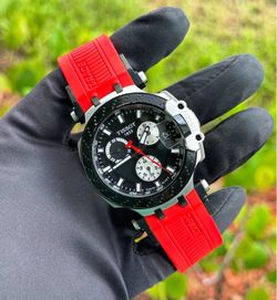 TISSOT T-Race Chronograph Stainless Steel Quartz Black Dial 43mm Red Band Men's Watch Т1(contact info removed)0
