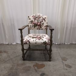 Floral Upholstered Wood Frame Armchair with Turned Legs