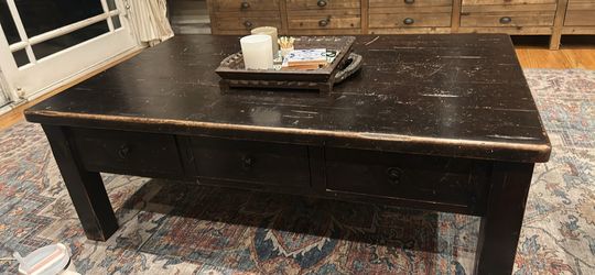 Solid Wood Farmhouse Coffee Table with 3 Drawers