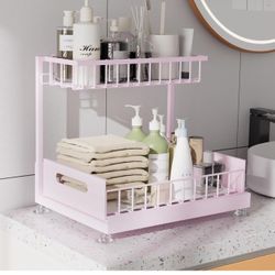 2 Pack Under Sink Organizer Storage 2-Tier Premium Metal Pull-Out Racks, Height Adjustable, Easy Installation | Kitchen & Bathroom Organizers