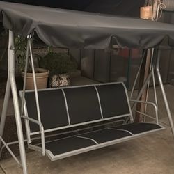 Steel Outdoor 3-Seat Porch Swing Hammock Bench Lounge Chair W/ Canopy