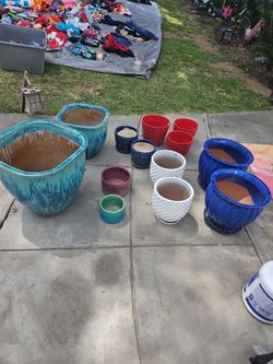CERAMIC POTS , PLANTERS AND SOLAR YARD  DECOR