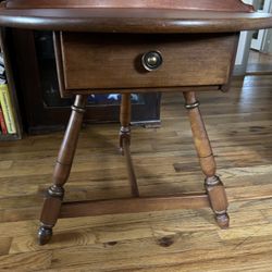 Vintage Heywood Wakefield Round Side Table With Drawer