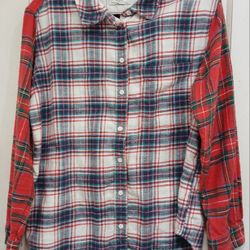 Colorful American Eagle Plaid Flannel Button Down Shirt Women's Medium 