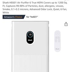 Shark HE601 Air Purifier 6 True HEPA Covers up to 1200 Sq. Ft, Captures 99.98% of Particles, dust, allergens, viruses, Smoke, 0.1–0.2 microns, Advance