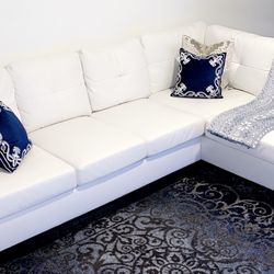 White Faux Leather Sofa & Chaise (100”)