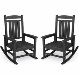 New - Set of 2 Black Outdoor Rocking Chairs – All Weather