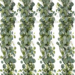 4 Pcs Of /  5.9FT Artificial Eucalyptus Garland With White Flowers Silver Dollar Eucalyptus Leaves Gypsophila Garland Artificial Greener