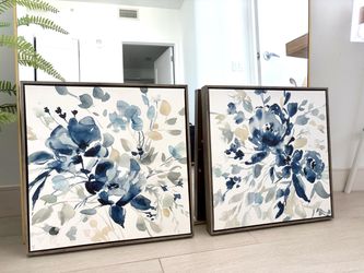 Set of two water color paintings with frame