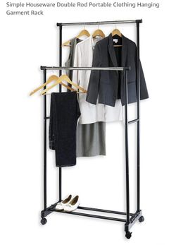 Simple Houseware Double Rod Portable Clothing Hanging Garment Rack