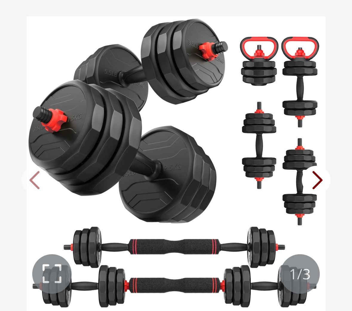UKEEP Adjustable Dumbbells Set, 20/30/40/55/60/70/80/90lbs Free Weight Set With Connector, 2 Or 3 In 1 Dumbbells Set Used As Barbell, Kettlebells, Fit