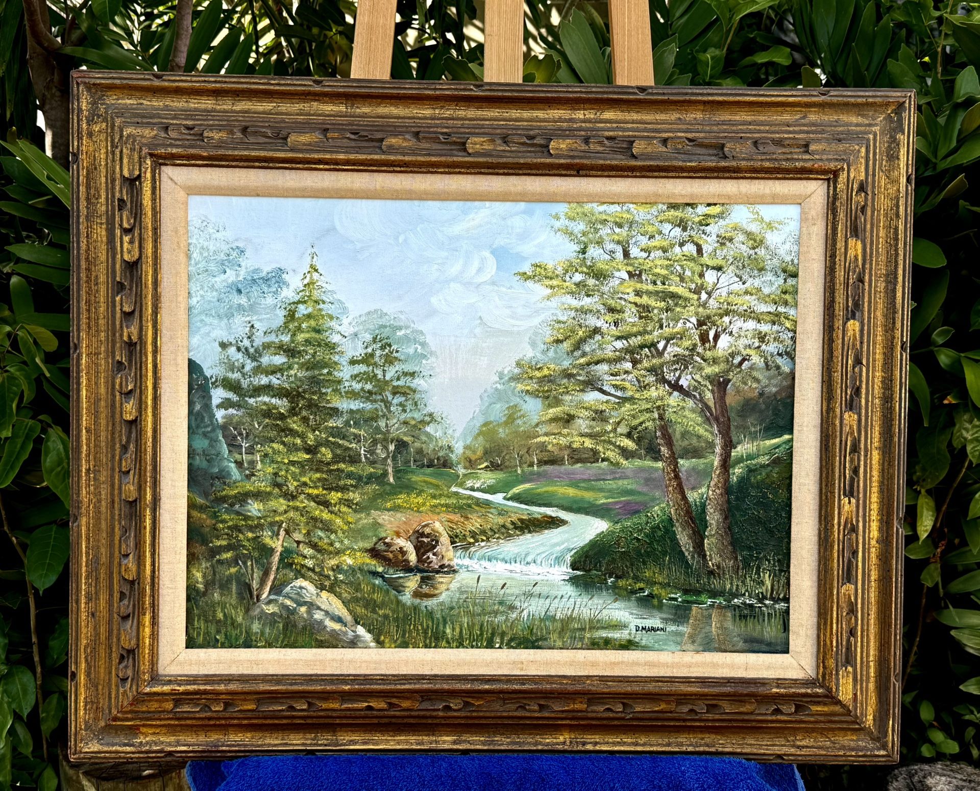 ⭕️ Large Vintage Landscape Oil Painting — Signed D. Mariani — Framed, 32.5” x 26”