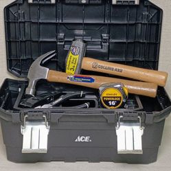 Toolbox And Tools 2 Hammers 1 Tape Measure 1 Pliers 1 Leveler Tool Chest 
