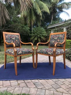 PAIR Vintage French Directoire Style Carved Desk Armchair - Ethan Allen