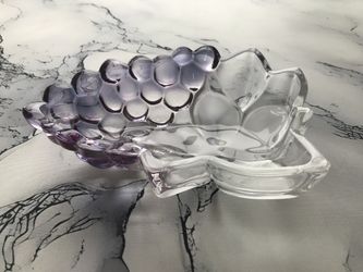 Vintage Two-Tone Purple and Clear Glass Grape Cluster Dish