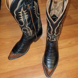 Tony Lama Leather And Lizard Skin Western Boots, Size 9