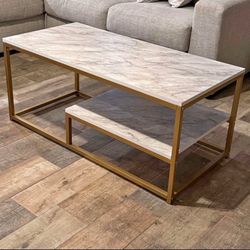 Faux marble coffee table with gold trim NEW