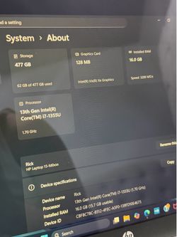 HP Laptop 16gbRAM, 500gb Storage