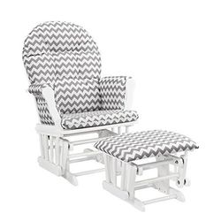 Angel Line Windsor Glider and Ottoman, White Finish and Gray Chevron Cushion