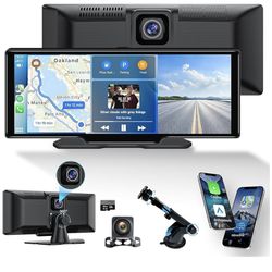 Carplay Screen for Car, 10.26'' HD IPS Apple Carplay & Android Auto Screen, 4K Dash Cam, 1080P Rear Camera, Wireless Car Play Screen, Car Audio Receiv