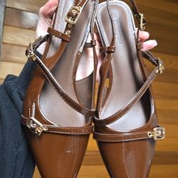 Coutgo Dark Brown Slingback Kitten Heels