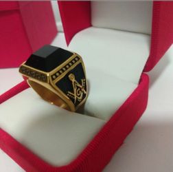 Black Onyx Greek Key Gold Plated Mens Ring Size 8