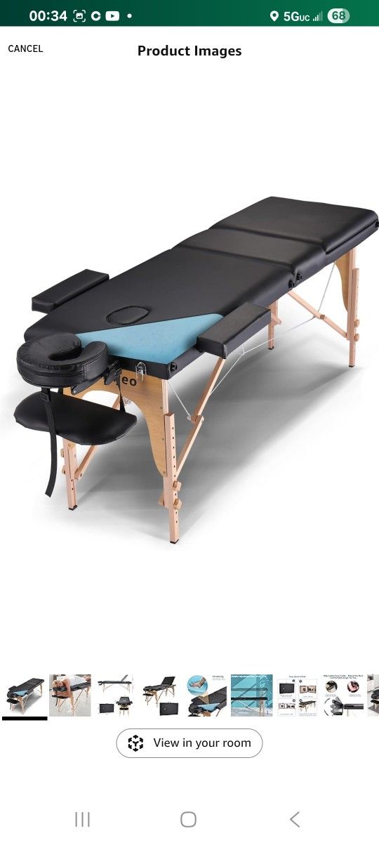 Portable Massage Table Massage Bed, Wooden Frame Height Adjustment & Accessories, Black (3-Section)