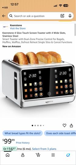 Keenstone 4 Slice Touch Screen Toaster with 4 Wide Slots, Stainless Steel