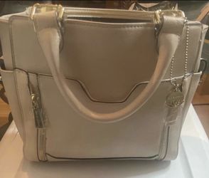 Cream Structured Handbag with Gold Hardware