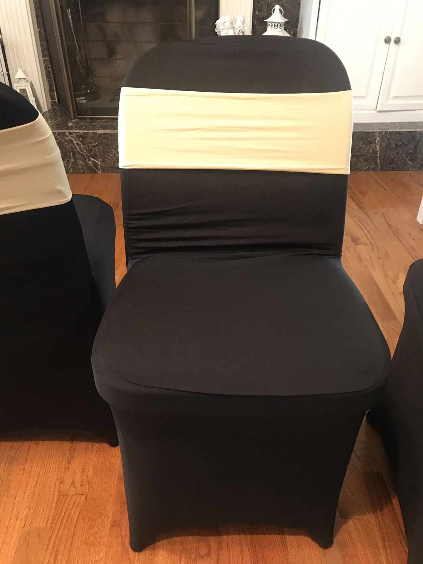 12 black chairs covers with beige